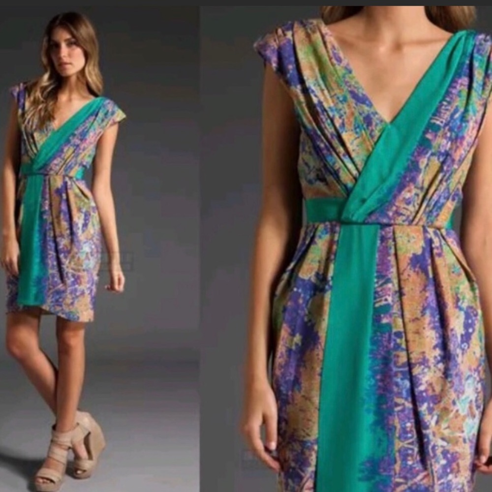 Tibi | Watercolor dress | Color: Teal, purple, gold | Size 6
